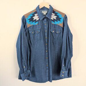 Ariat Ladies REAL Vivacious Indigo Denim Button Down Shirt XL Western Cowgirl